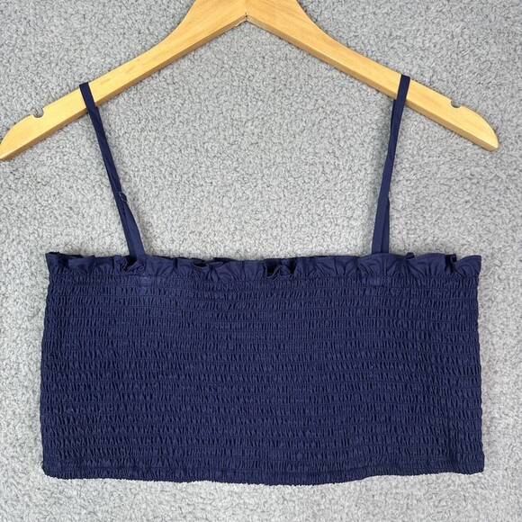 O.P.T. tops womens smocked crop tank top navy blue size large spaghetti straps - Picture 2 of 12